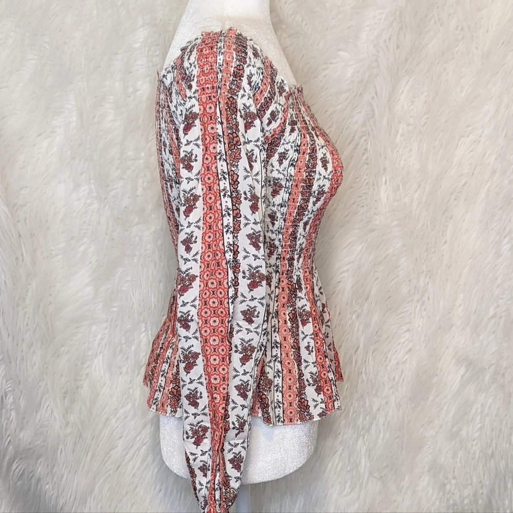 Japna ☆ NWT Women's XS Boho Floral Pleated Long Sleeve Top Flared Bottom - Picture 2 of 9